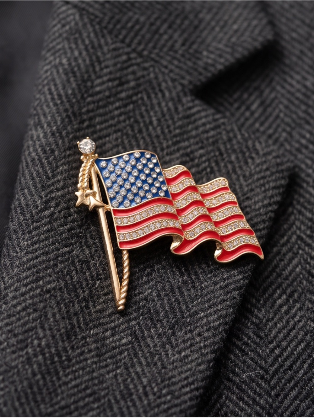 3 gold tone American Flag Lapel Pin Enamel and 1 free butterfly pin